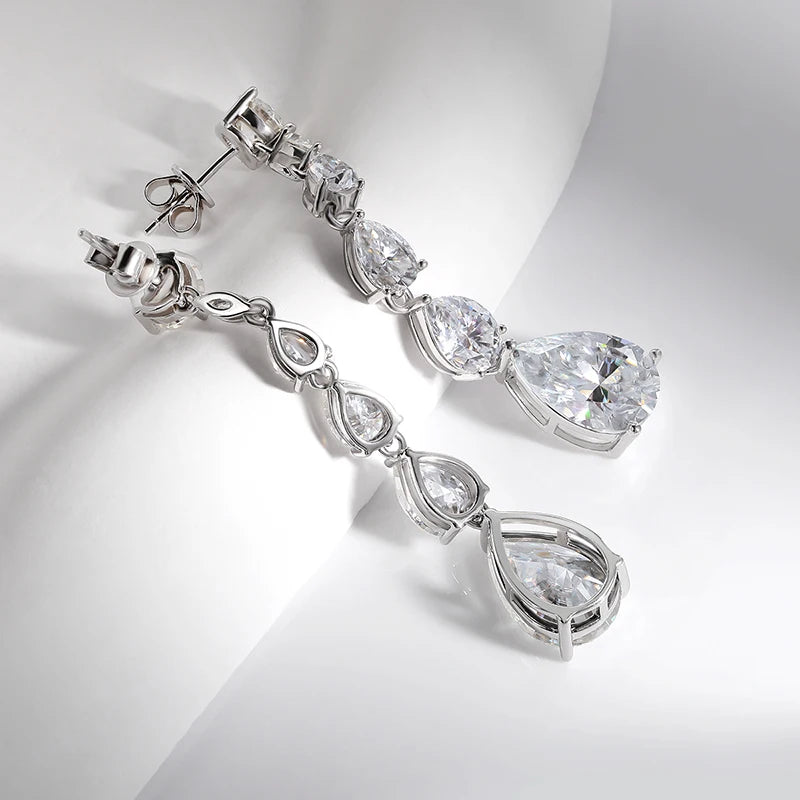 17.1 Carats Total Moissanite Rhodium Plated 925 Sterling Silver Drop Earrings
