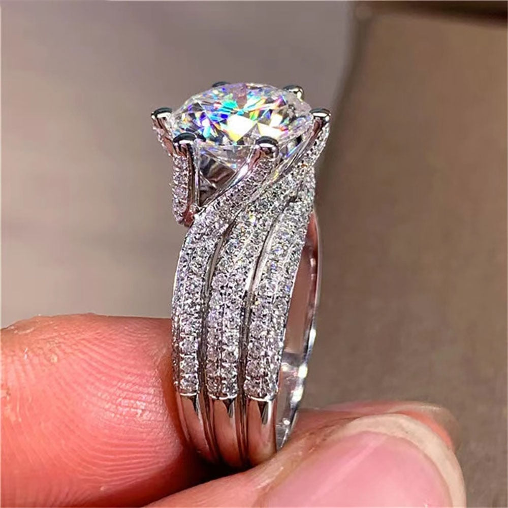 3 Carat Moissanite and Zircon Accent Platinum Plated 925 Sterling Silver Ring