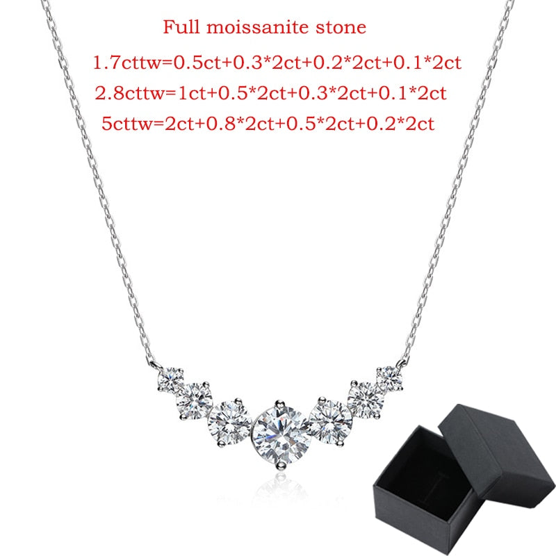 1.7 Carat to 5 Carats Total Moissanite Platinum Plated 925 Sterling Necklace