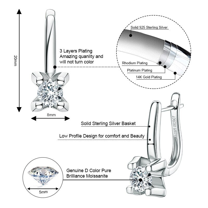 1 Carat Total D Color Moissanite 14K Yellow Gold Plated 925 Sterling Silver Earring