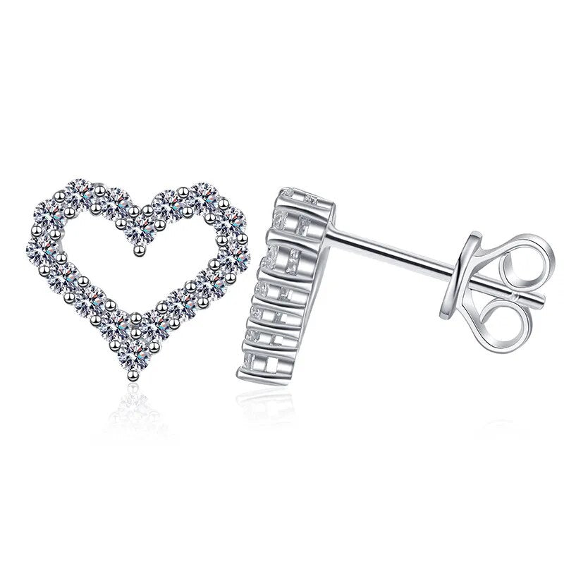 1 Carat Total Moissanite Platinum Plated 925 Sterling Silver Heart Earrings