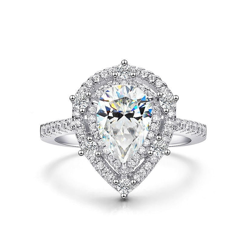 2 Carat Pear Shaped Moissanite and Zircon 18K Gold Plated 925 Sterling Ring