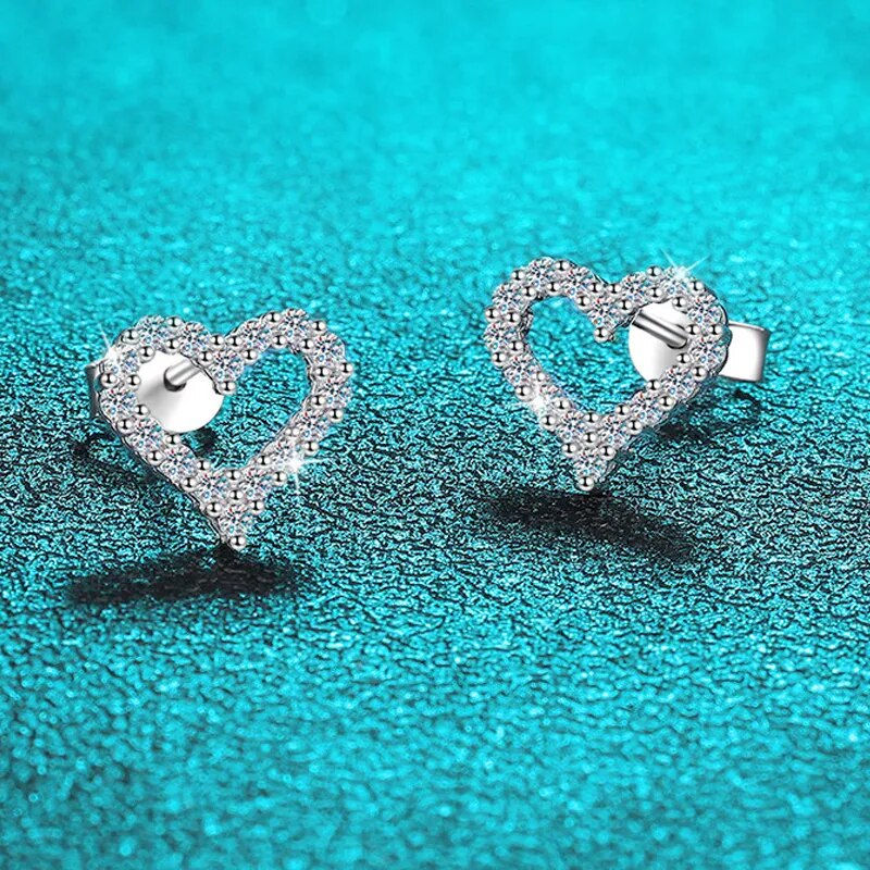 1 Carat Total Moissanite Platinum Plated 925 Sterling Silver Heart Earrings