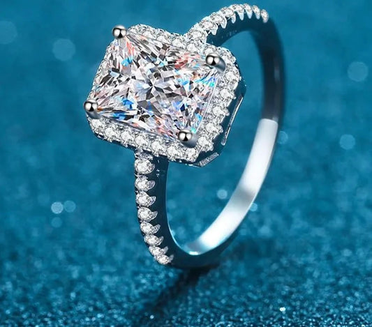 1 Carat Radiant Cut Moissanite and Zircon Platinum Plated 925 Sterling Silver Ring