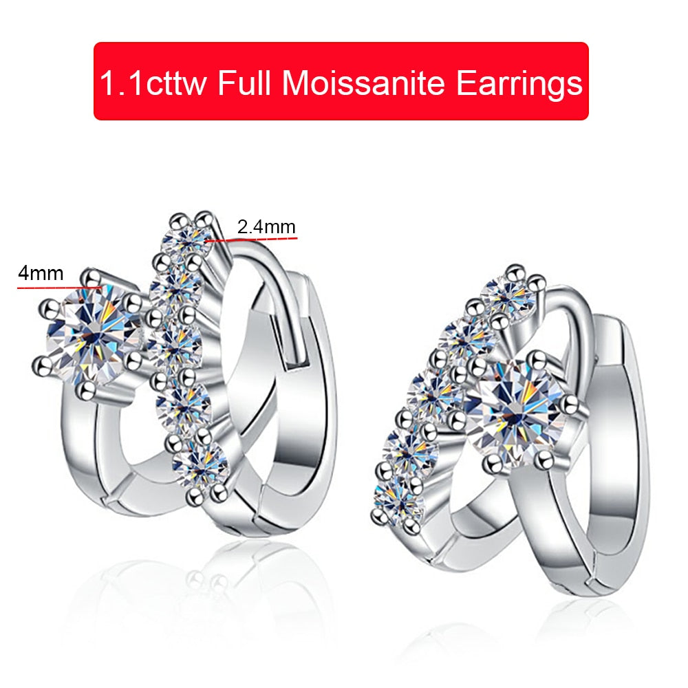 1.1 Carat Total Moissanite Platinum Plated 925 Sterling Silver Hoop Earings
