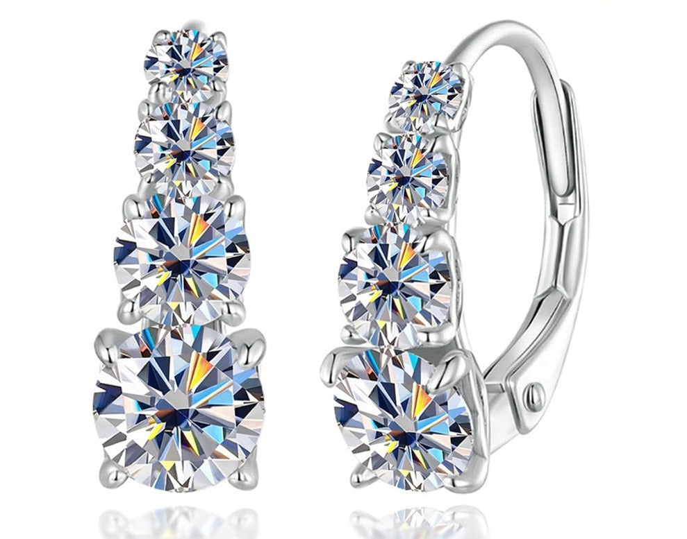 1.92 Carat Total Moissanite Platinum Plated 925 Sterling Silver 8 Stone Earrings
