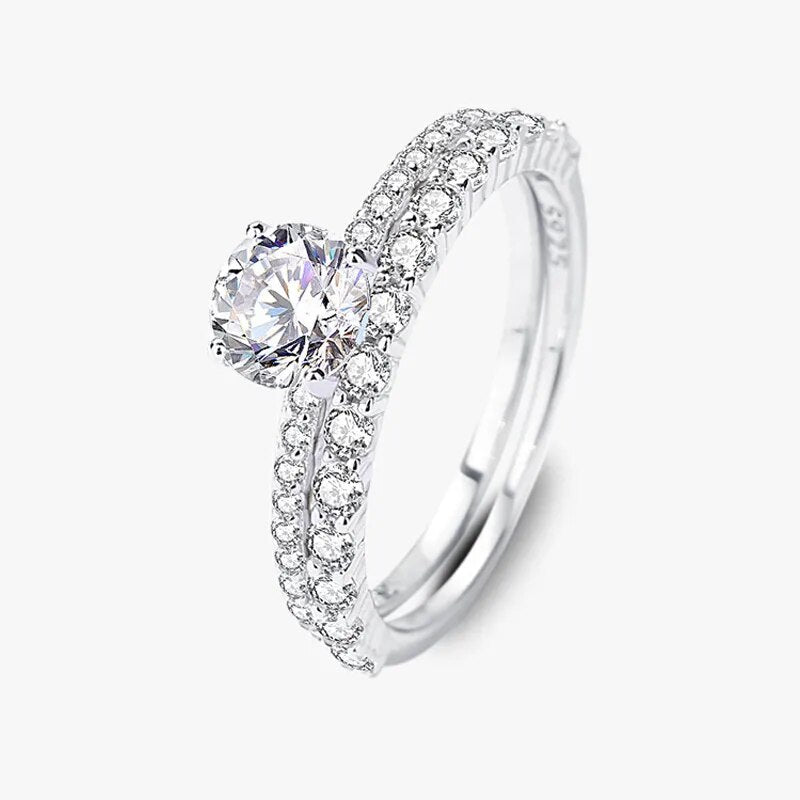 0.8 Carat Moissanite and Zircon 18K Gold Plated 925 Sterling Silver 2 Piece Bridal Set