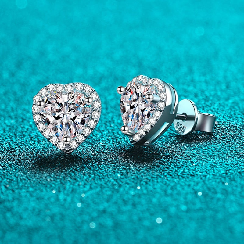 1 Carat Total to 4 Carat Total Heart Shaped Moissanite and Zircon Accent 18K Gold Plated 925 Sterling Silver Stud Earrings