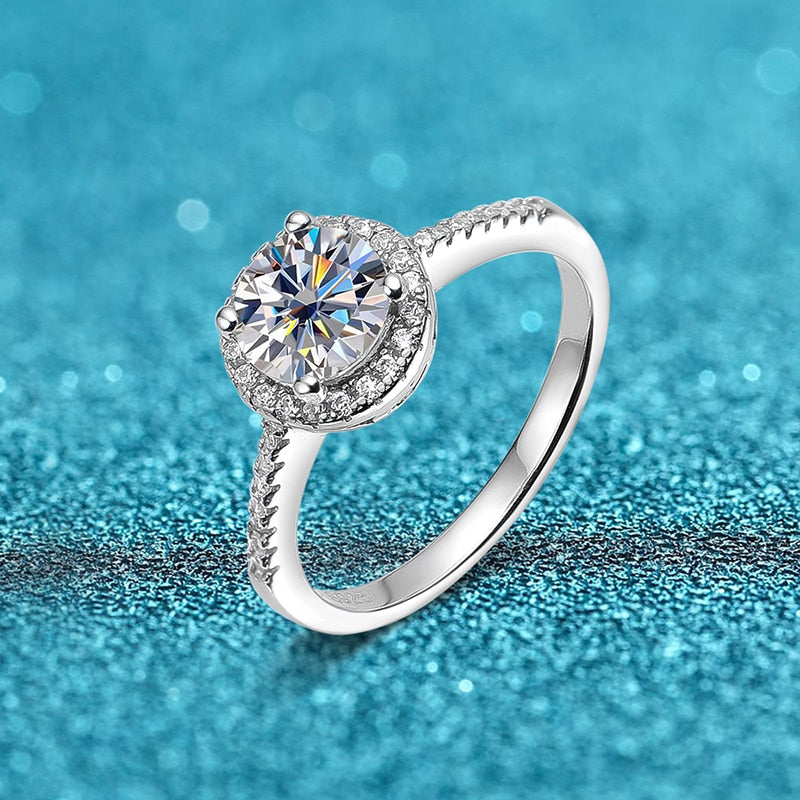 2 Carats or 3 Carats D Color VVS1 Moissanite and Zircon 18K White Gold Plated 925 Sterling Silver Halo Ring