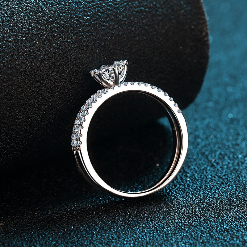 1 Carat Moissanite and Zircon 18K White Gold Plated 925 Sterling Silver 2 Piece Bridal Set