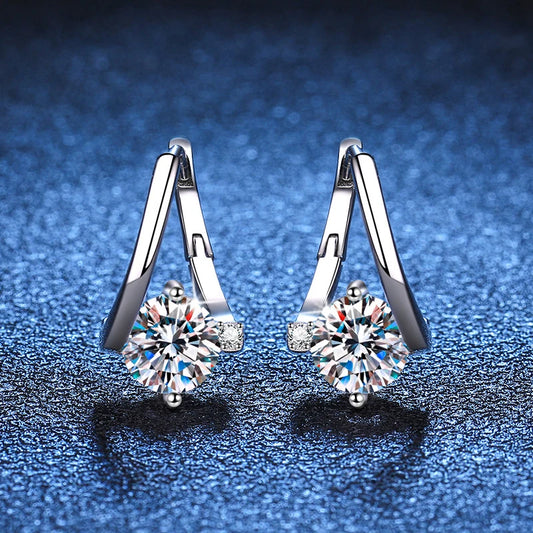 2 Carats Total Moissanite and Zircon 18K White Gold Plated 925 Sterling Silver Earrings
