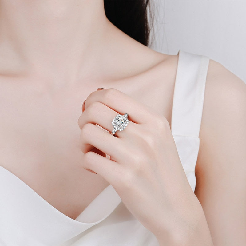 2 Carat Asscher Cut Moissanite and Zircon Accent 18K Gold Plated 925 Sterling Ring