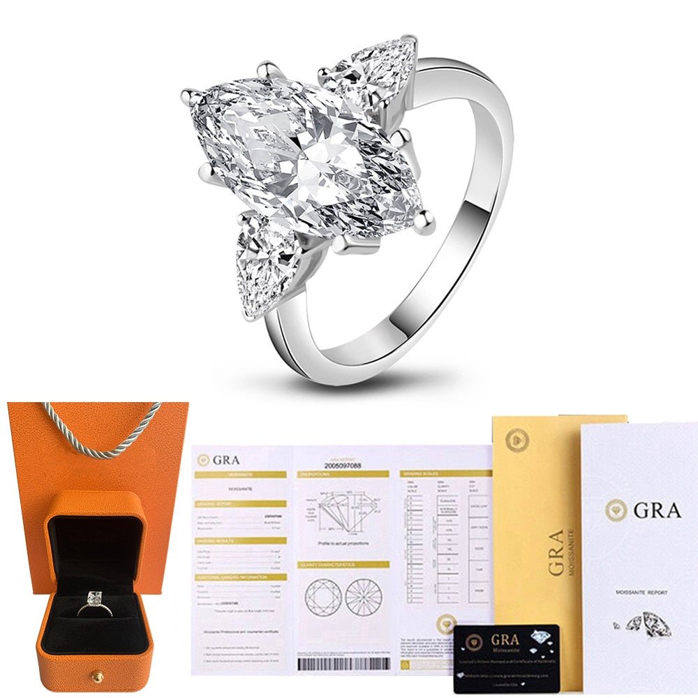 4 Carat Marquise Cut Moissanite and Zircon Platinum Plated 925 Sterling Engagement Ring