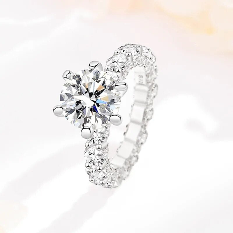 4 Carat Moissanite and Zircon 18K Gold Plated 925 Sterling Silver Engagement Ring