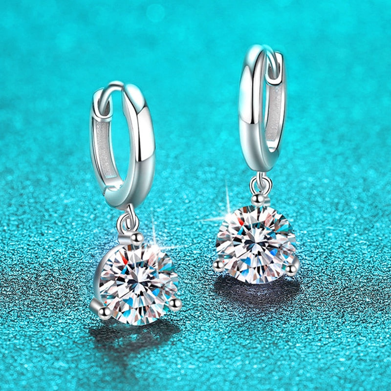1 Carat Total to 4 Carats Total Moissanite Platinum Plated 925 Sterling Silver Drop Earrings