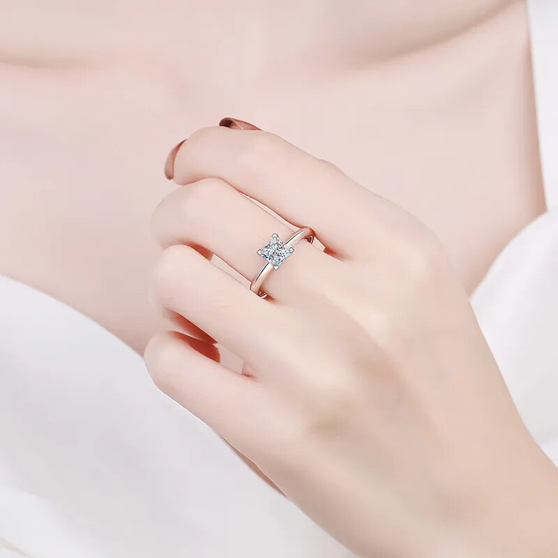 1 Carat to 2 Carat Princess Cut Moissanite Rhodium and 18K Gold Plated Solitaire Ring