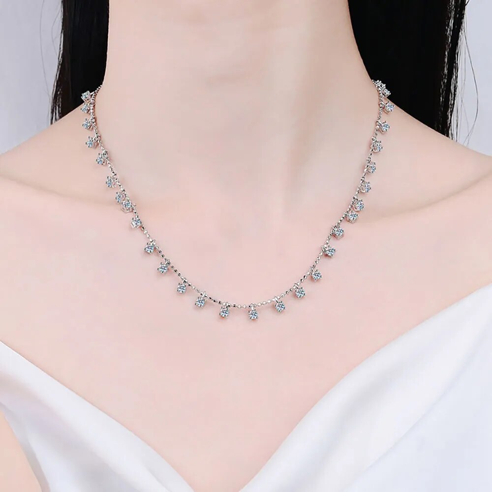3 Carats or 9 Carat Moissanite Platinum Plated 925 Sterling Silver 30 Stone Necklace
