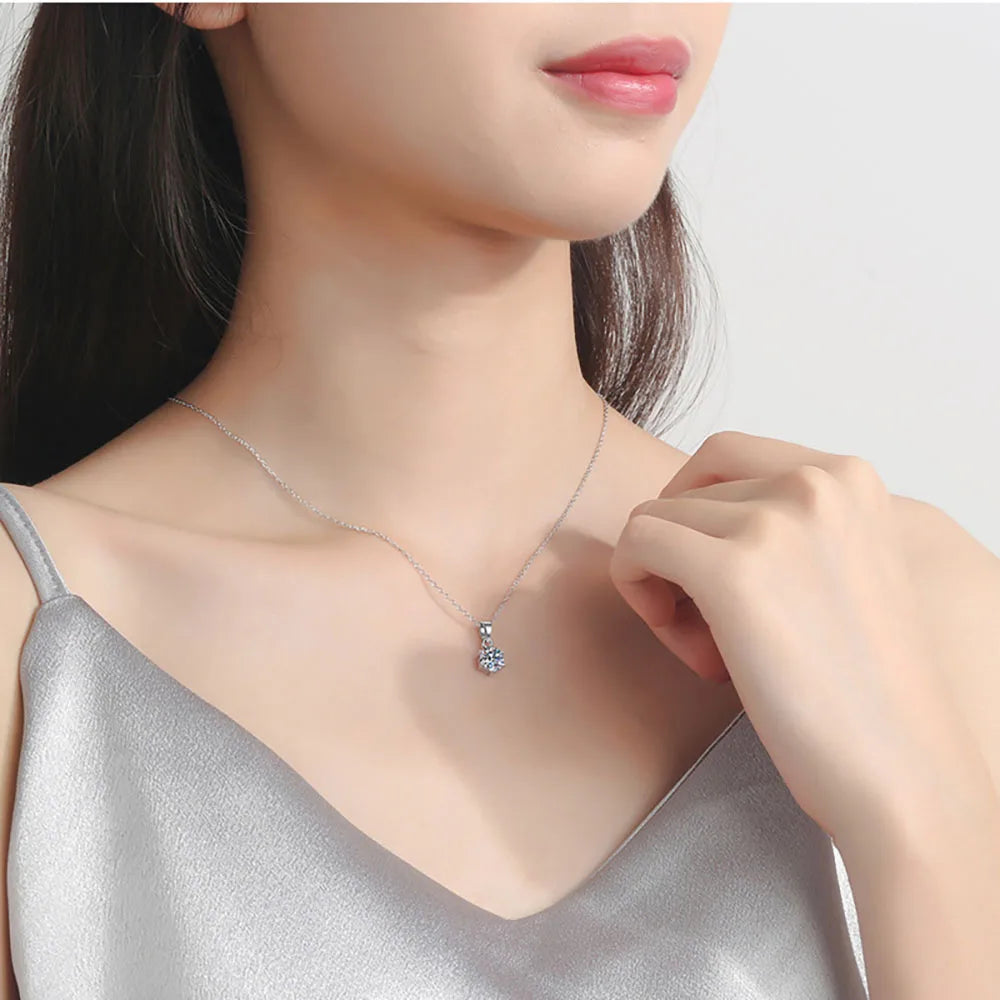 1 Carat to 10 Carats Moissanite Platinum Plated 925 Sterling Silver Pendant Necklace