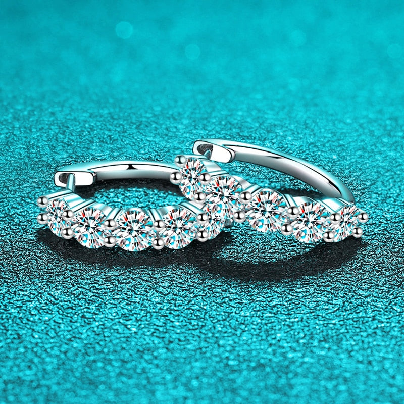 2 Carat Total Moissanite D Color VVS1 Platinum Plated 925 Sterling Silver Hoop Earrings