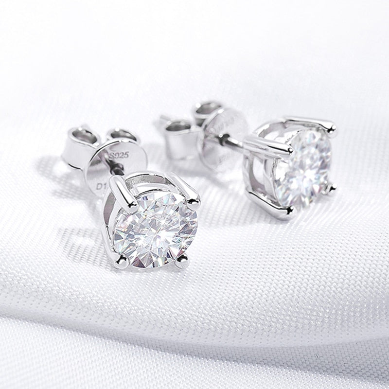 1 Carat Total to 6 Carats Total Moissanite Rhodium Platinum Plated 925 Sterling Silver Stud Earrings