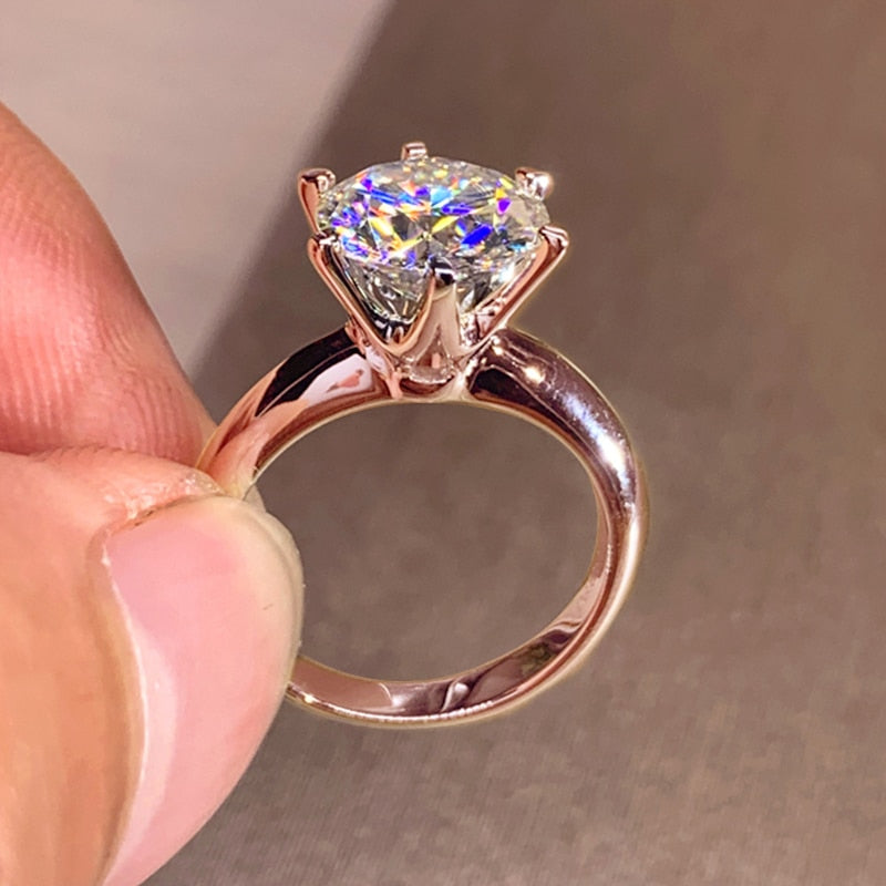 2 Carat or 3 Carat Moissanite D Color VVS1 14K Rose Gold Plated 925 Sterling Silver Solitaire Ring