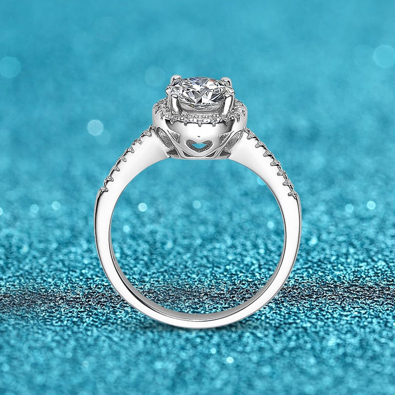 2 Carats or 3 Carats D Color VVS1 Moissanite and Zircon 18K White Gold Plated 925 Sterling Silver Halo Ring