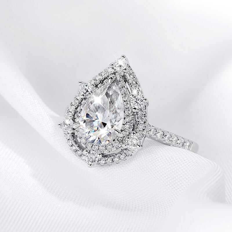 2 Carat Pear Shaped Moissanite and Zircon 18K Gold Plated 925 Sterling Ring