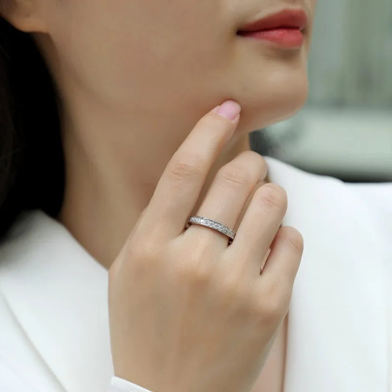 0.9 Carat Total Moissanite Platinum Plated 925 Sterling Silver Eternity Band