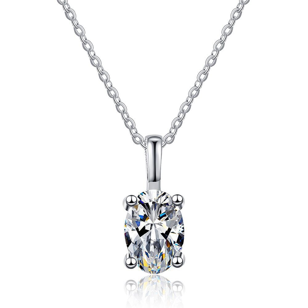 1 Carat Oval Cut Moissanite Platinum Plated 925 Sterling Silver Pendant Necklace