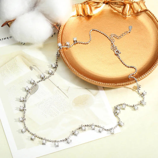 3 Carats or 9 Carat Moissanite Platinum Plated 925 Sterling Silver 30 Stone Necklace