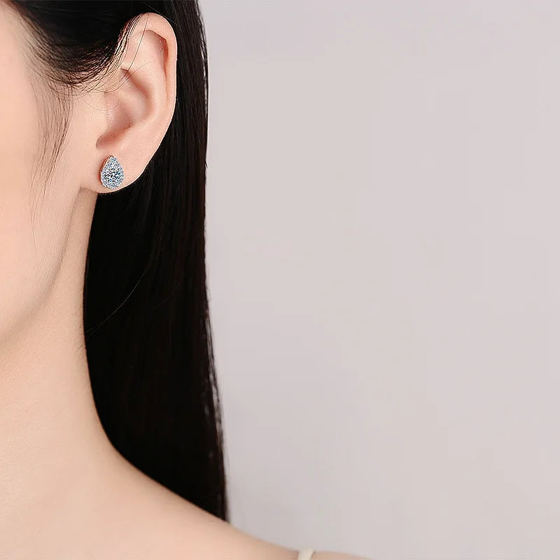 1 Carat Total Moissanite and Zircon Platinum Plated Pear Shaped Stud Earrings