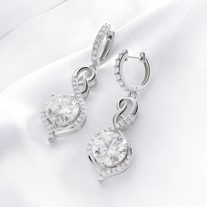10 Carats Total or 15 Carats Total Moissanite And Zircon Platinum Plated 925 Sterling Silver Earrings or Jewelry Set