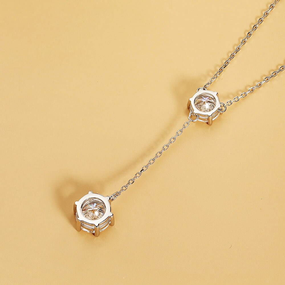 3 Carat Total or 5 Carat Total Moissanite Platinum Plated 925 Sterling Silver 2 Stone Necklace