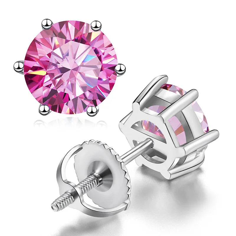 2 Carats or 4 Carats Total Colorful Moissanite Platinum Plated 925 Sterling Stud Earrings