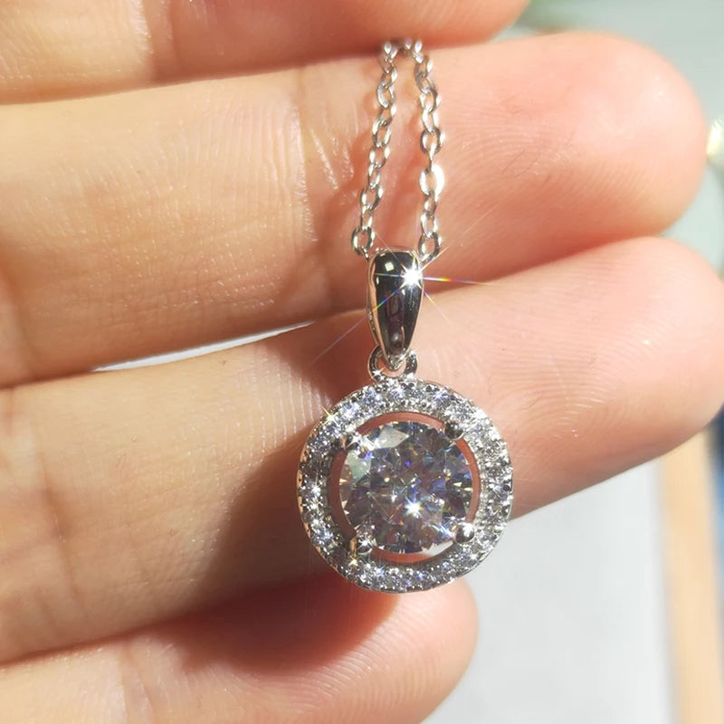1 Carat Moissanite and Zircon Platinum Plated 925 Sterling Silver Pendant Necklace
