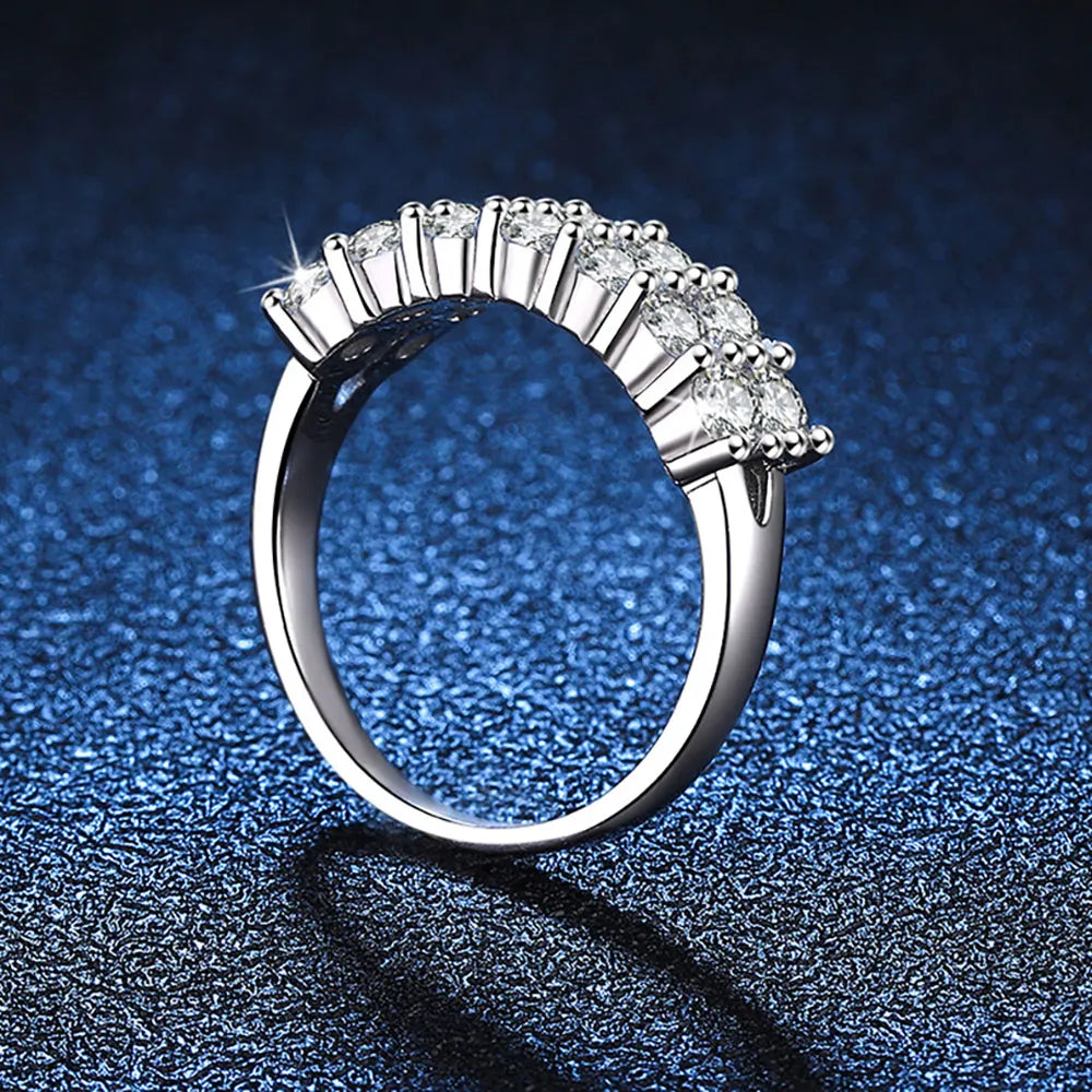 1.4 Carat Total Moissanite Platinum Plated 925 Sterling Double Row Band