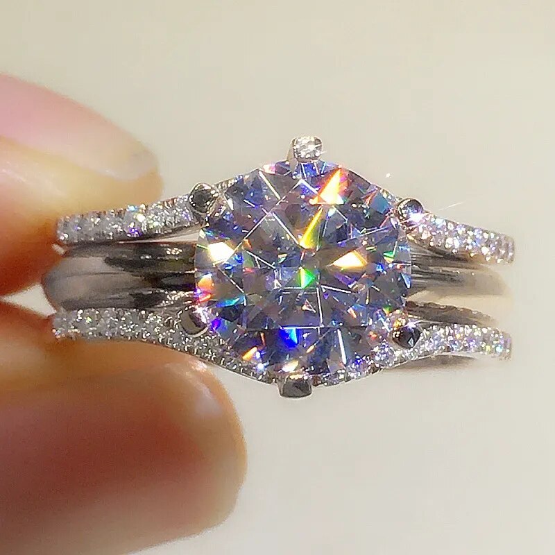 1 Carat to 3 Carat Moissanite and Zircon 18K Gold Plated925 Sterling Solitaire Bridal Set