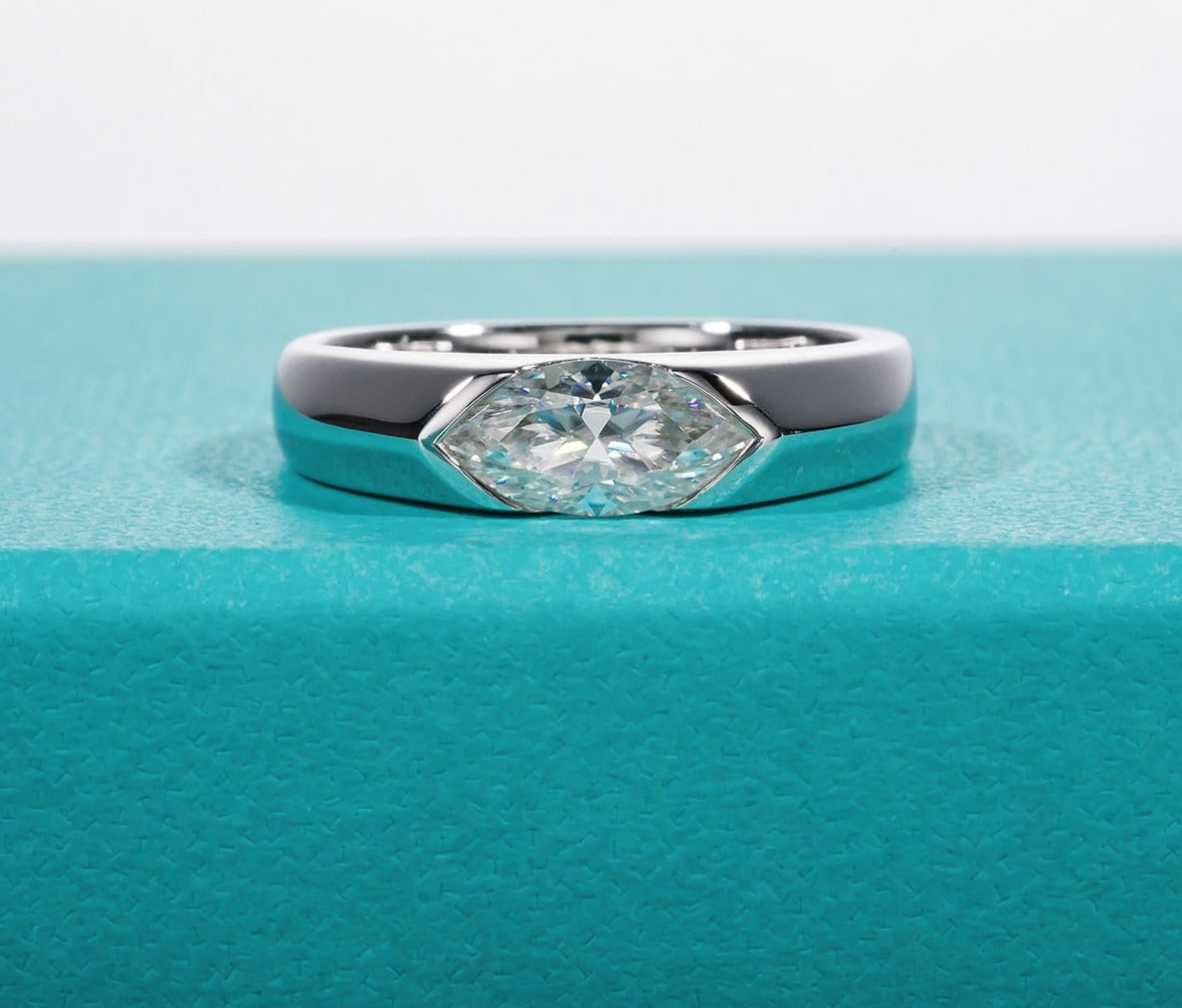 1 Carat Marquise Cut Moissanite 18K Gold Plated 925 Sterling Silver Men's Ring/Band