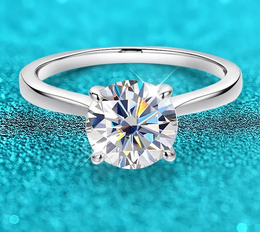 0.5 Carat to 2 Carats Moissanite 4 Prong 18K White Gold Plated 925 Sterling Silver Engagement Ring