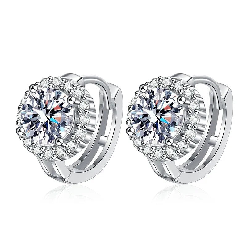 1 Carat Total or 2 Carat Total Moissanite and Zircon Accent Platinum Plated 925 Sterling Hoop Earrings