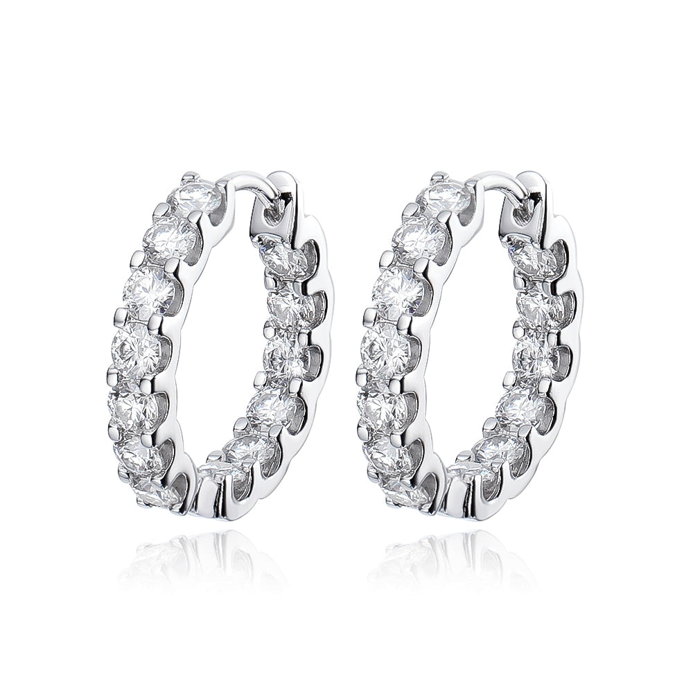 2.6 Total Carats D Color VVS1 Moissanite Rhodium Plated 925 Sterling Silver Hoop Earrings