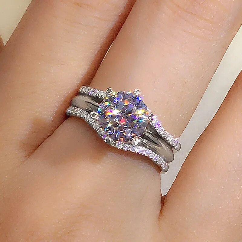 1 Carat to 3 Carat Moissanite and Zircon 18K Gold Plated925 Sterling Solitaire Bridal Set