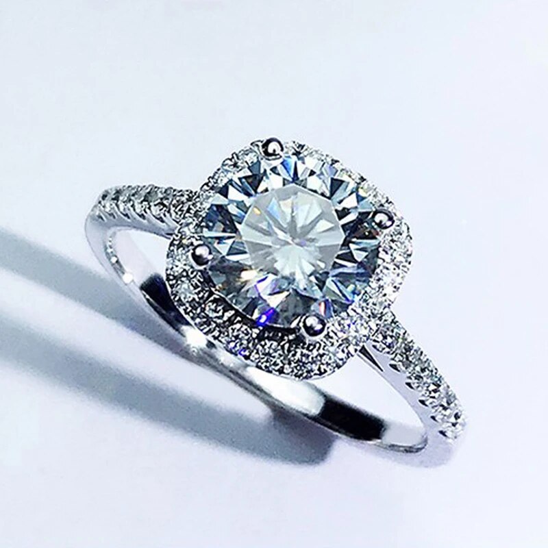 1 Carat to 3 Carat Moissanite and Zircon Platinum Plated 925 Sterling Solitaire with Accents Ring