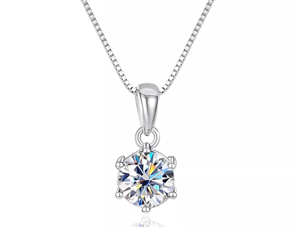 1 Carat to 10 Carats Moissanite Platinum Plated 925 Sterling Silver Pendant Necklace