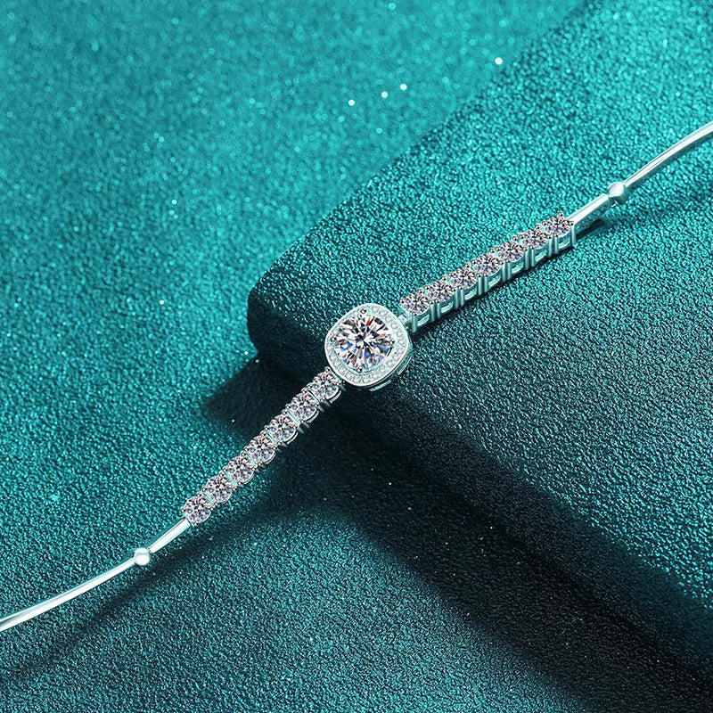 2.4 Carats Total Moissanite and Zircon Platinum Plated 925 Sterling Silver Bracelet