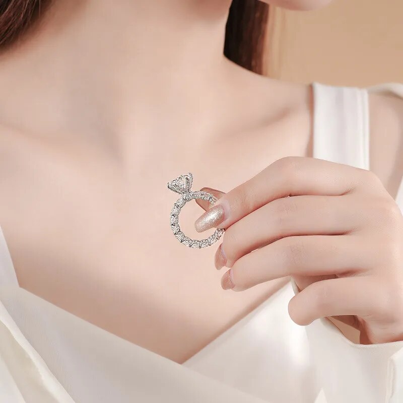 4 Carat Moissanite and Zircon 18K Gold Plated 925 Sterling Silver Engagement Ring