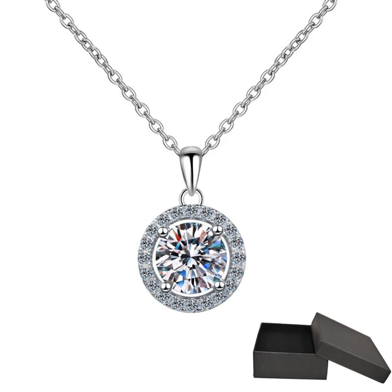 1 Carat Moissanite and Zircon Platinum Plated 925 Sterling Silver Pendant Necklace