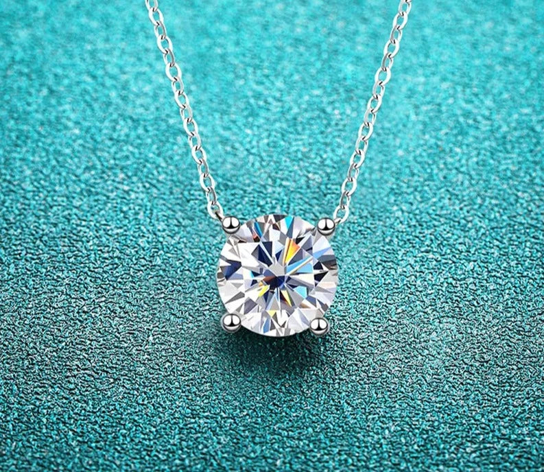 1 Carat to 10 Carat Moissanite Platinum Plated 925 Sterling Silver Solitaire Pendant