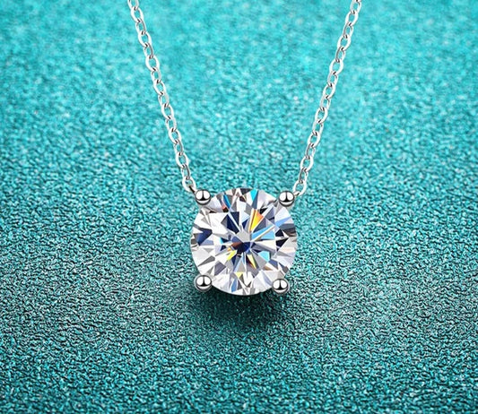 1 Carat to 10 Carat Moissanite Platinum Plated 925 Sterling Silver Solitaire Pendant