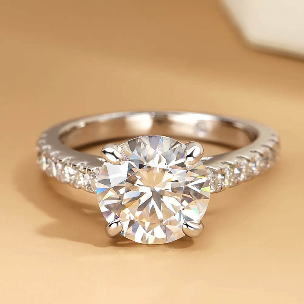 3.54 Carat Total Moissanite Platinum Plated 925 Sterling Silver Engagement Ring